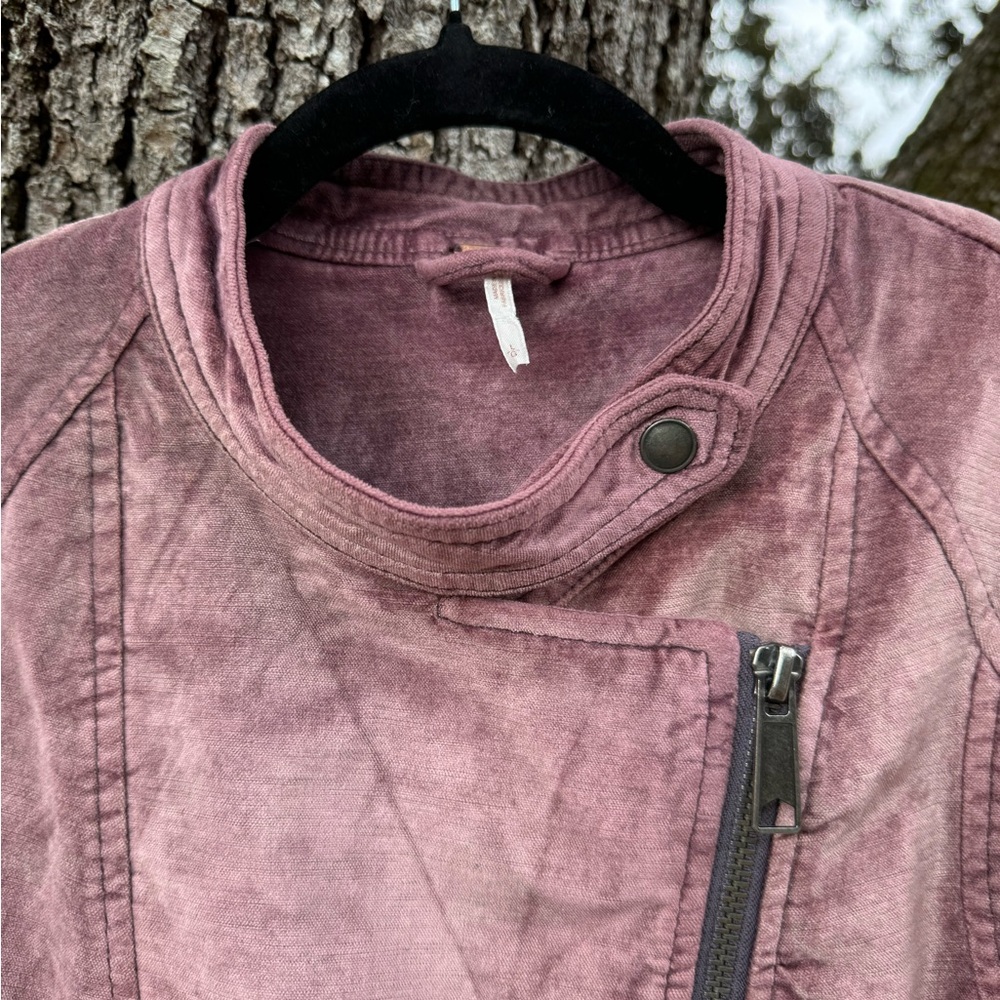Free People Crushed Velvet Purple Moto jacket with lace up details.Size Large - Picture 12 of 16
